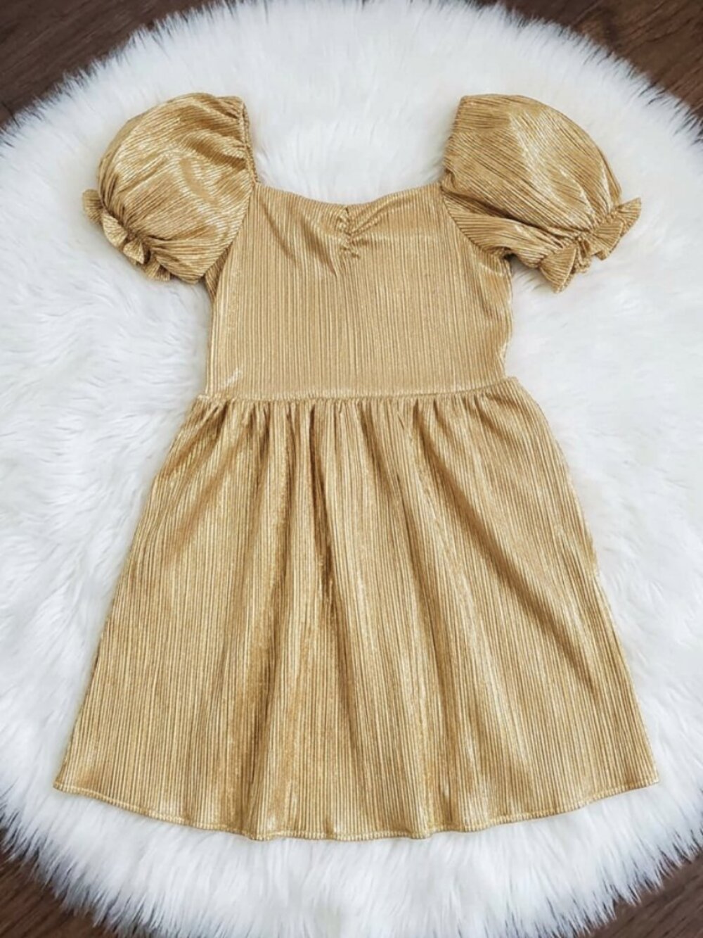 NWOT Janie and Jack Metallic Plisse Puff Sleeve Dress Size 12